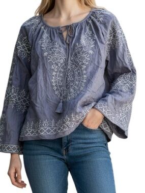 Urban Mangoz Embroidered Indigo Peasant Top